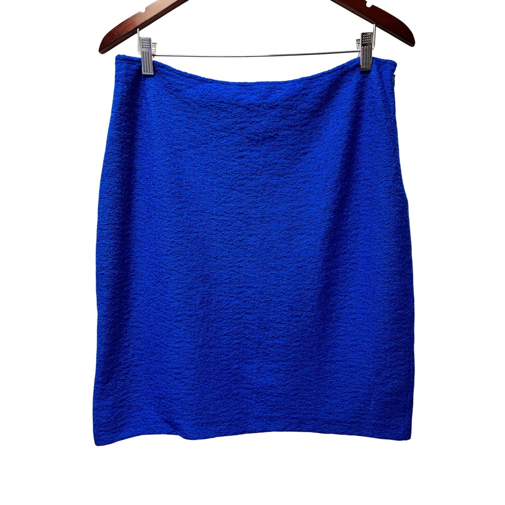 St. John Wool Skirt 10 Royal Blue Boucle Pencil Career Designer Quiet Luxury